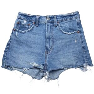 Abercrombie & Fitch The Mom‎ Short High Rise Distressed Denim Jean Shorts Sz 24